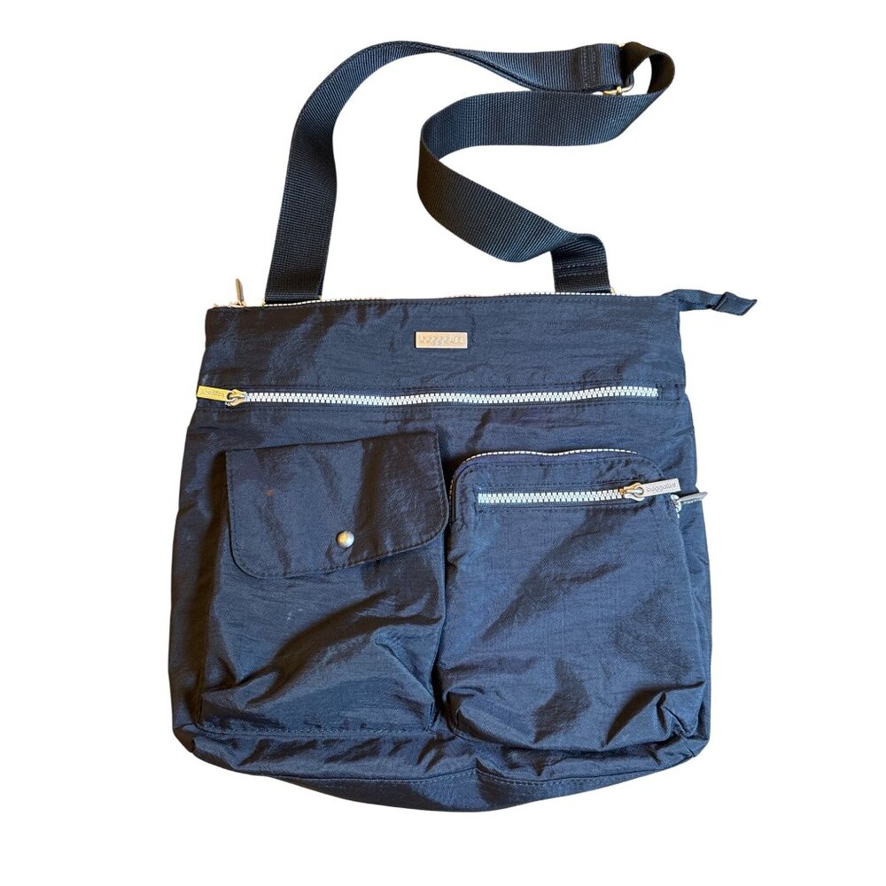 Baggallini Crossbody Bag Tote Black Nylon Pockets Travel Vacation Beach Cruise
